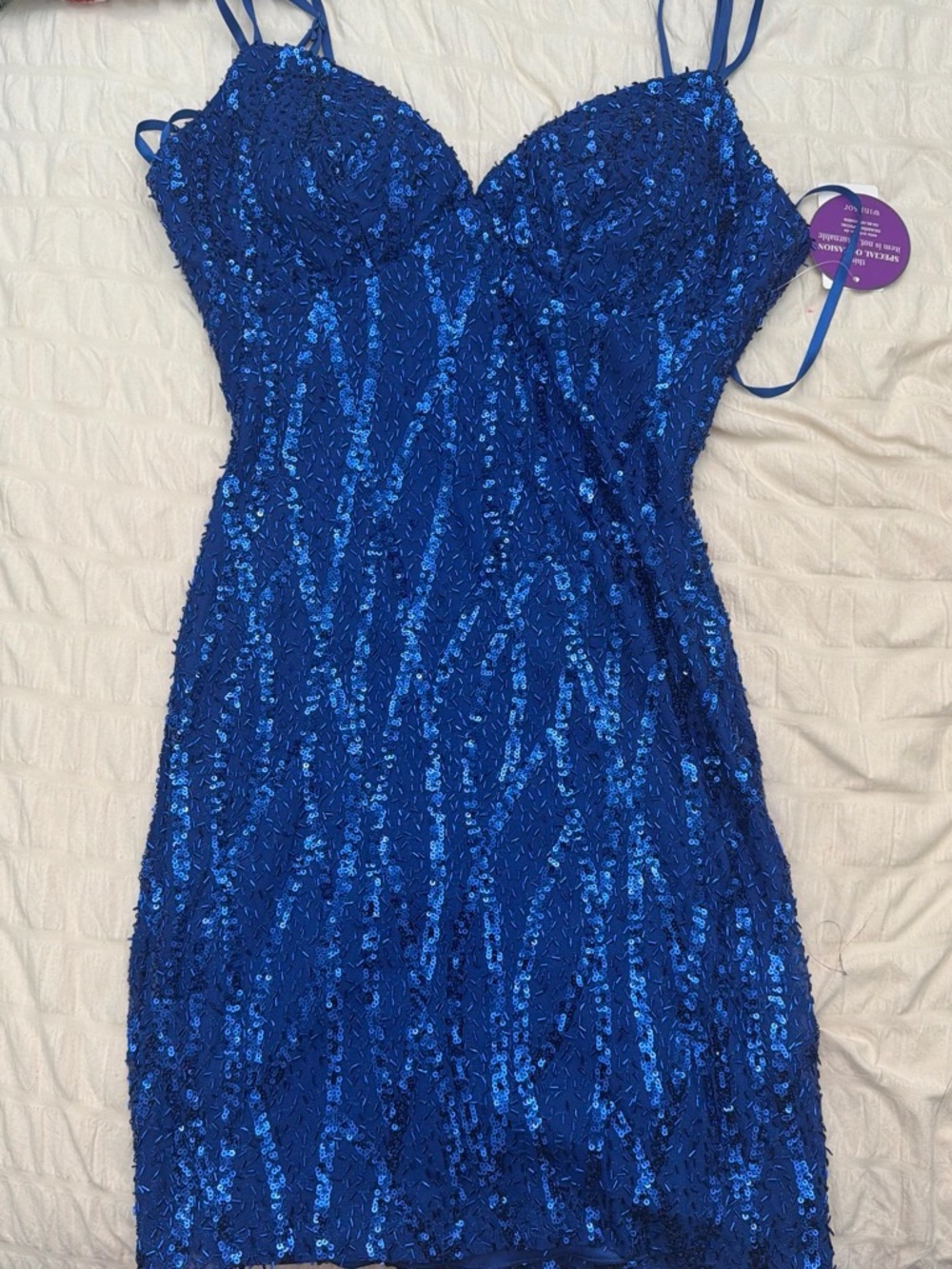 Blue Sequin Spaghetti-Strap Dress